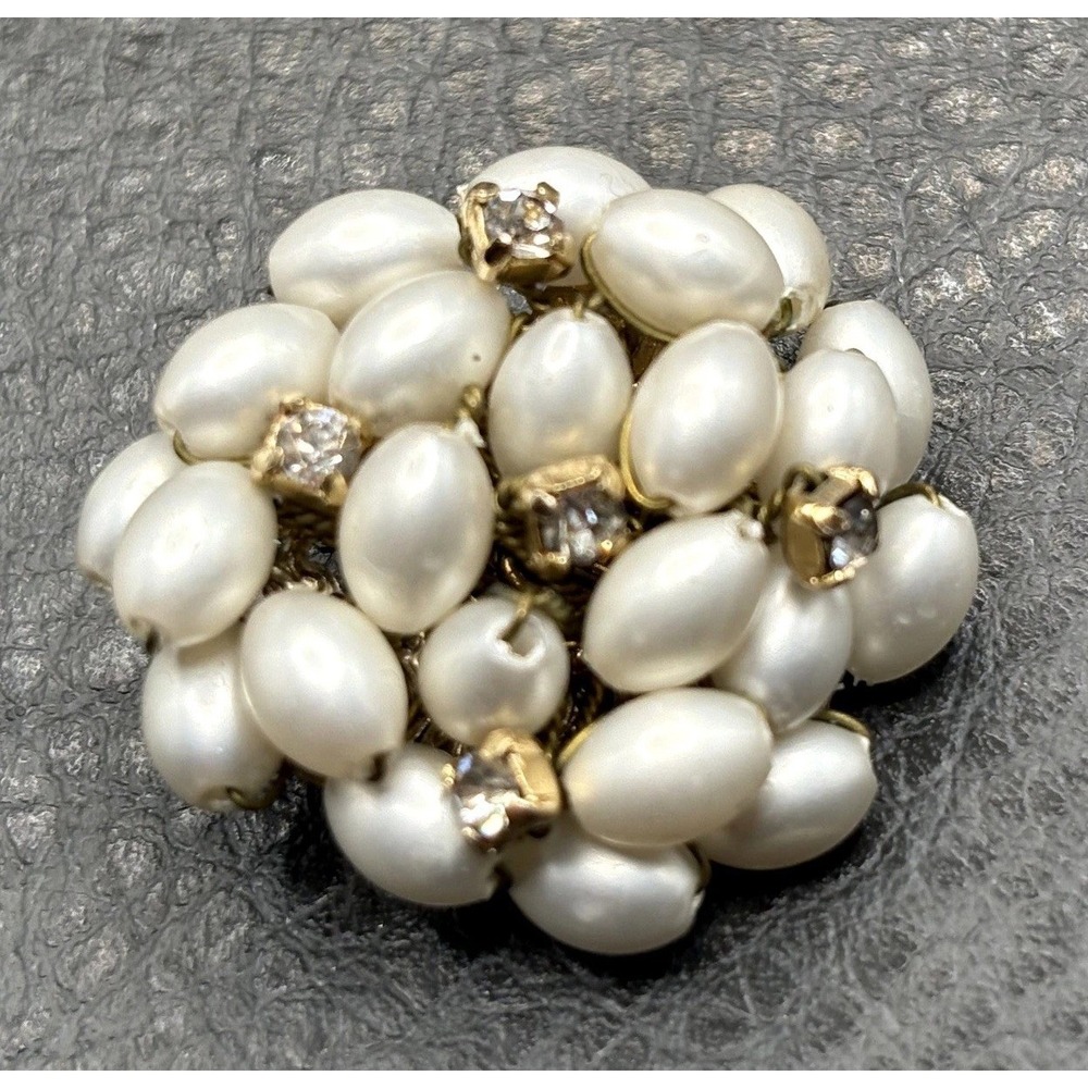 VTG *Single* Alice Caviness Faux Pearl Rhinestone Clip On Earring Silver Tone